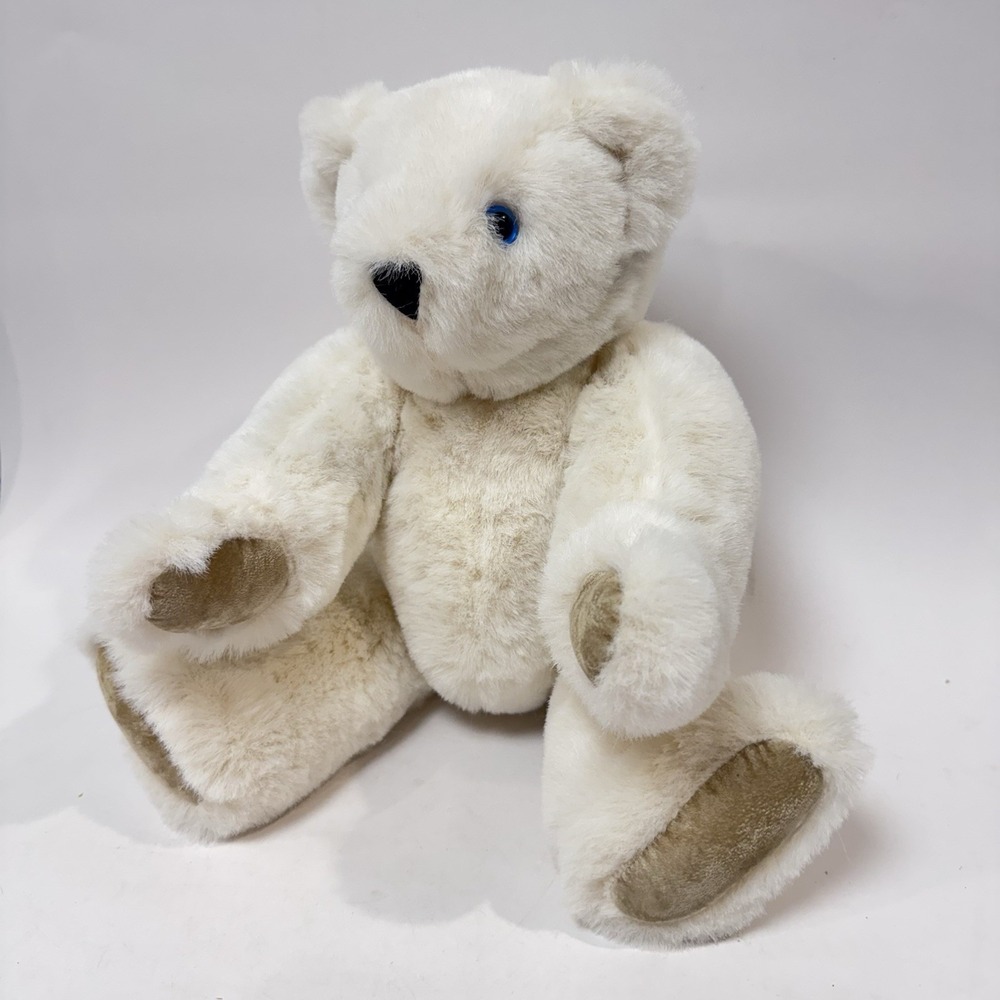 The Vermont Teddy Bear Company Soft White Bear w Blue Eyes 16" Fully Jointed
